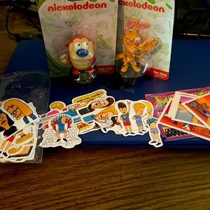 Random . Ren and Stimpy figurines, lot of Bevis and Butthead stickers